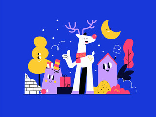 Merry Christmas Tree Happy New Year Celebration Santa Claus Gift Landscape painting Pattern Snowman Postcard Website illustration