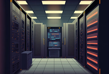 Datacenter interior, server room. Generative AI