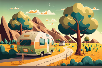 Road and scenery for a caravanning lifestyle. Generative AI