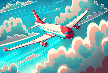 Naklejka premium an airplane's wing as it soars over the clouds. Generative AI