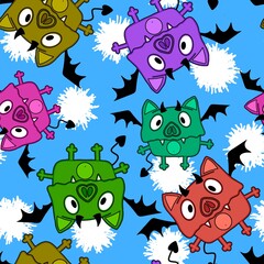 Obraz premium Halloween animals seamless bats pattern for wrapping paper and kids clothes print and fabrics and linens