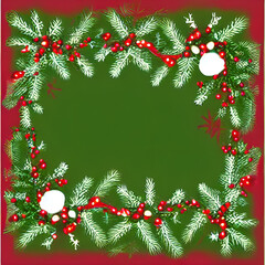 Fototapeta na wymiar Christmas card with holly branches and berries, Generative AI, Illustration