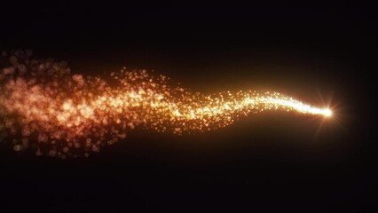 Looping animation of a luminous Christmas shooting star with a tail of gold particles on a black background at 60 fps - Powered by Adobe