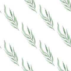 Green willow leaves. Seamless watercolor pattern of tree leaves. Natural design. Perfect for summer decor