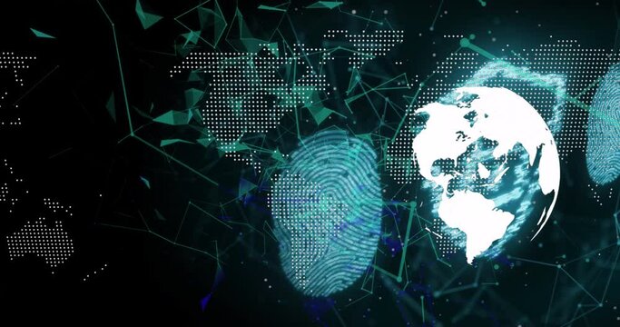 Animation of fingerprint over globe and world map