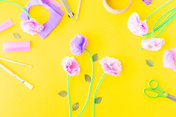 Bouquet of easy paper flowers. Craft with kids. Mother's day. Happy birthday.
