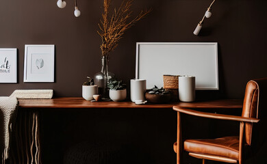 photography of a Minimalist clean bright mockup photo of large blank canvas  - AI Generated