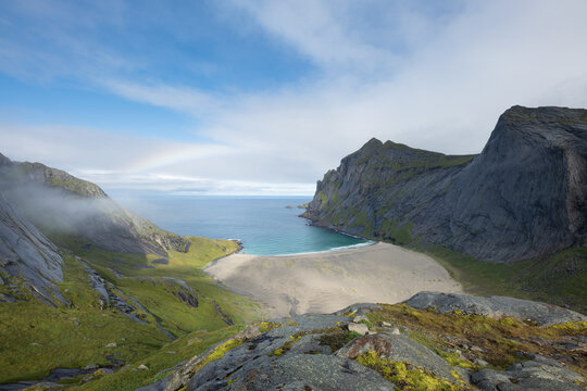 View over Bunes beach, Lofoten Islands, Norway