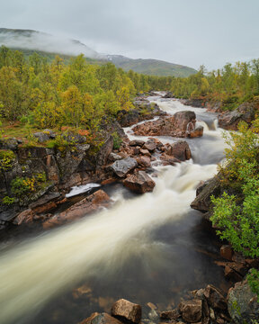 Svanelva river in autumn, Senja, Norway
