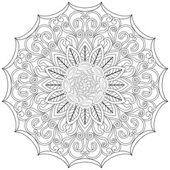 Colouring page, hand drawn, vector. Mandala 138, ethnic, swirl pattern, object isolated on white background.