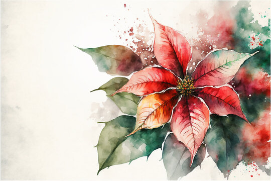 Poinsettia Watercolor Illustration, National Poinsettia Day, Floral Illustration for design templates, print, fabric or backgrounds.