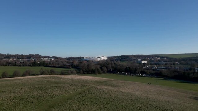 Drone footage of the American Express Community Stadium as seen from Stanmer Park in Brighton 2022