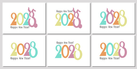 Set of 2023 retro new year templates. Vintage concept design with full color for celebrate 2023 new year, calendar and banner. Vector illustration 2023 number design template.