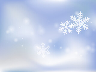 Fototapeta na wymiar Fantasy falling snow flakes illustration. Winter fleck frozen elements. Snowfall weather white blue wallpaper. Swirling snowflakes december texture. Snow nature landscape.