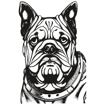 Bulldog hand drawn vector clip art ,black and white drawing of dog