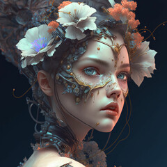 Floral Woman Portrait, Generative AI, AI, Generative