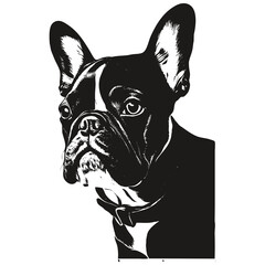 French bulldog line drawing vector ,black and white drawing of dog