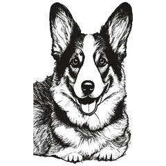 Pembroke Welsh Corgi, cute corgi cartoon vector image ,black and white drawing of dog