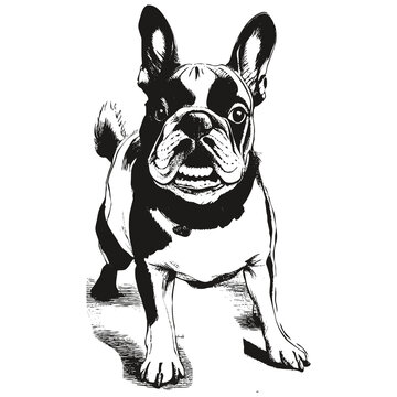 French bulldog face vector hand drawn ,black and white drawing of dog