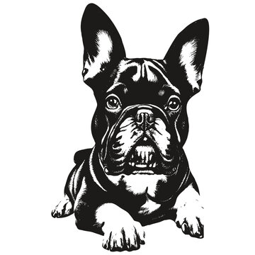 French bulldog vector portrait hand drawn ,black and white drawing of dog