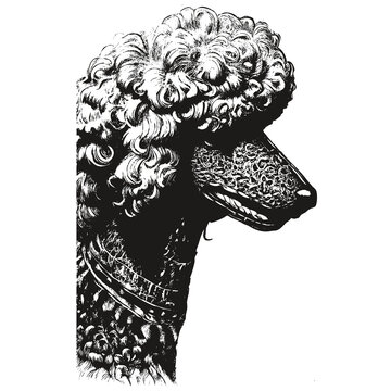 Poodle line drawing vector ,black and white drawing of dog