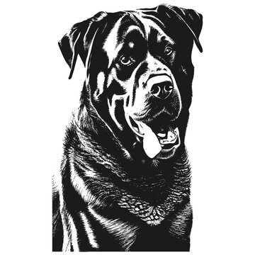 Rottweiler clip art vector hand drawn ,black and white drawing of dog