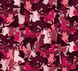 Cats, Kittens. Cat seamless pattern background, silhouette, wallpaper, interior, camouflage, vector image