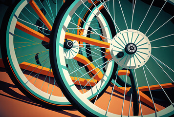 Close up of bicycle wheels for alternate transportation. Generative AI