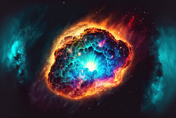 Space planetary nebula. Ionized gas cloud and star collapse the universe. science fiction space, galaxy chemical evolution. Generative AI