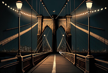 Brooklyn Bridge at night. Generative AI