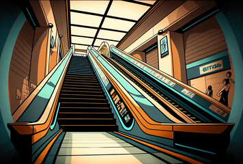 escalator seen from a low perspective. Generative AI
