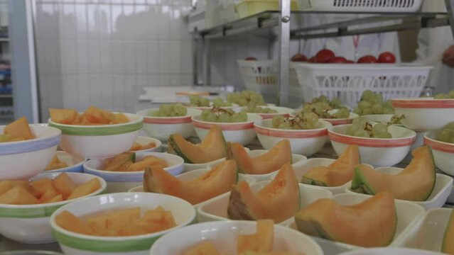 School canteen self service melon fresh food France