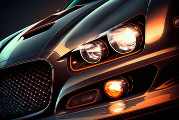 Obraz na płótnie Canvas A contemporary luxury car's headlight is seen in close up. Generative AI