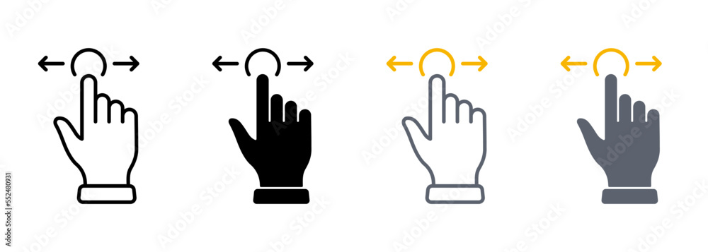 Poster swipe gesture line and silhouette color icon set. hand cursor of computer mouse pictogram. pointer f
