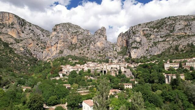 aerial landscape of Moustiers french village famous for  pottery trade 