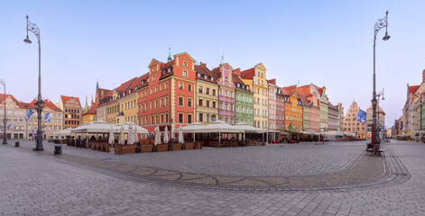 Wroclaw. Old market square on a sunny morning.