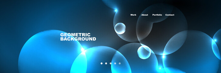 Shiny neon circles and bubbles, dark abstract background with blurred magic neon light, wallpaper design