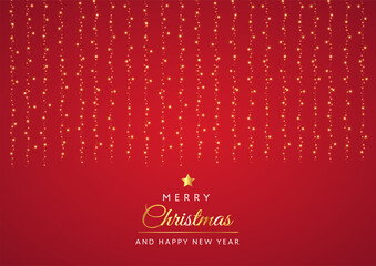 Fototapeta na wymiar クリスマス　ニューイヤー　キラキラのシャインレイン　赤い背景　デザイン素材