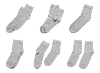 Set with grey socks on white background