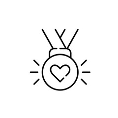 Medal with heart on it. Symbol of quality approval and customer love. Pixel perfect, editable stroke icon