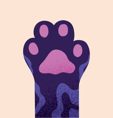 Cats paw concept. Graphic element for printing on fabric. Abstract and minimalist art. Love for pet and care for animals. Bright footprint and domestic cover. Cartoon flat vector illustration