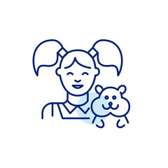 Happy young girl and her smiling hamster. Pixel perfect, editable stroke line
