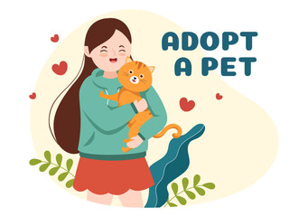 Adopt a Pet From an Animal Shelter in the Form of Cats or Dogs to Care for and Look After in Flat Cartoon Hand Drawn Templates Illustration