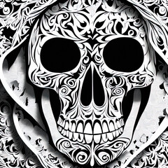 Papercut illustration of A dia de los muertos themed surrealist skull girl art 