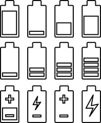 Set of battery charge level indicators. Vector illustration on white background
