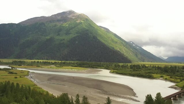 Aerial view of mountains in Anchorage-Seward Highway in Alaska