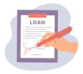 Businessman signing contract. Character signs document, metaphor for successful negotiations and concluded deal. Poster or banner for site. Business and jurisprudence. Cartoon flat vector illustration