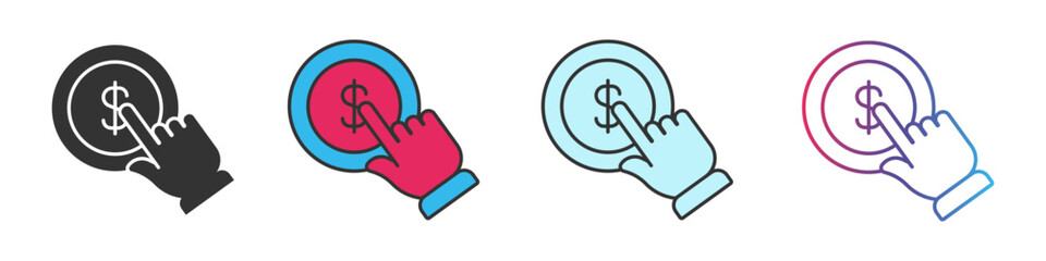 Online pay different style icons set. Outline and filled vector sign.