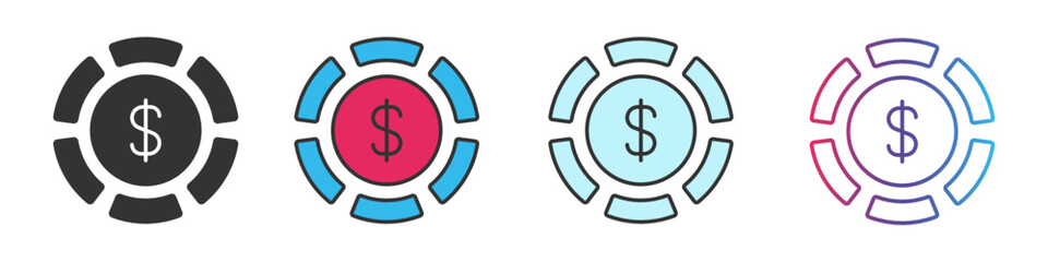 Online pay different style icons set. Outline and filled vector sign.