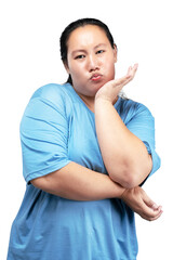 Obraz premium Asian fat overweight woman with a funny expression
